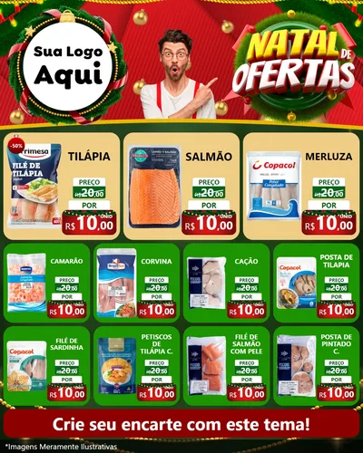 Modelo de Rede Social para Feed Instagram com o tema Natal de Ofertas para Peixaria