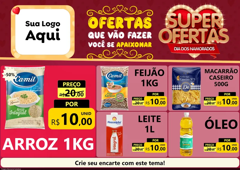 Modelo de Encarte para Encarte A4 Horizontal com o tema Dia dos Namorados para Supermercado