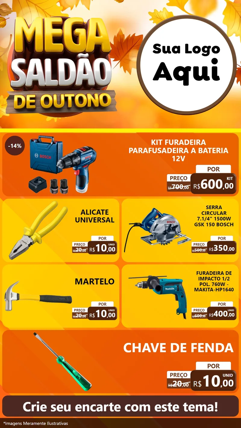 Modelo de TV para TV Vertical com o tema Mega Saldão de Outono para Maquinas e Ferramentas
