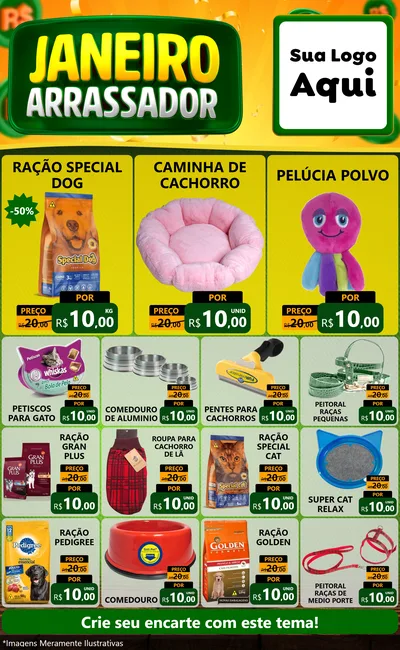 Modelo de Encarte para Encarte Grande com o tema Janeiro Arrasador para Pet Shop