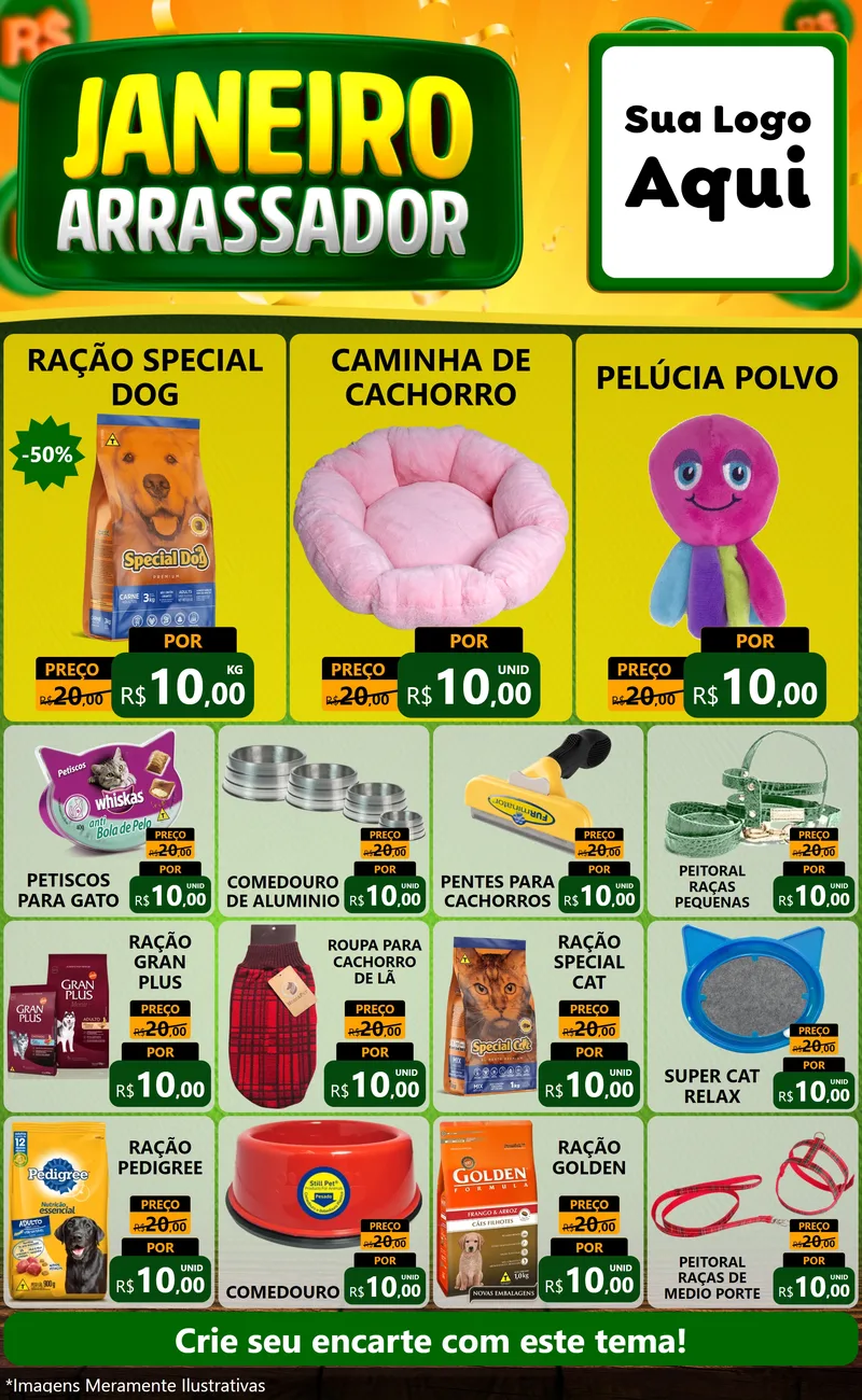 Modelo de Encarte para Encarte Grande com o tema Janeiro Arrasador para Pet Shop