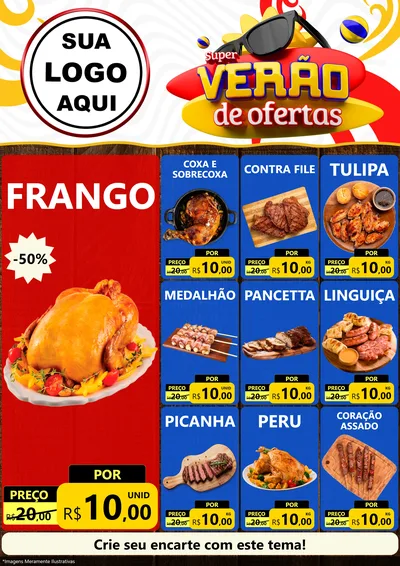 Modelo de Encarte para Encarte A4 Vertical com o tema Super Verão de Ofertas para Assados