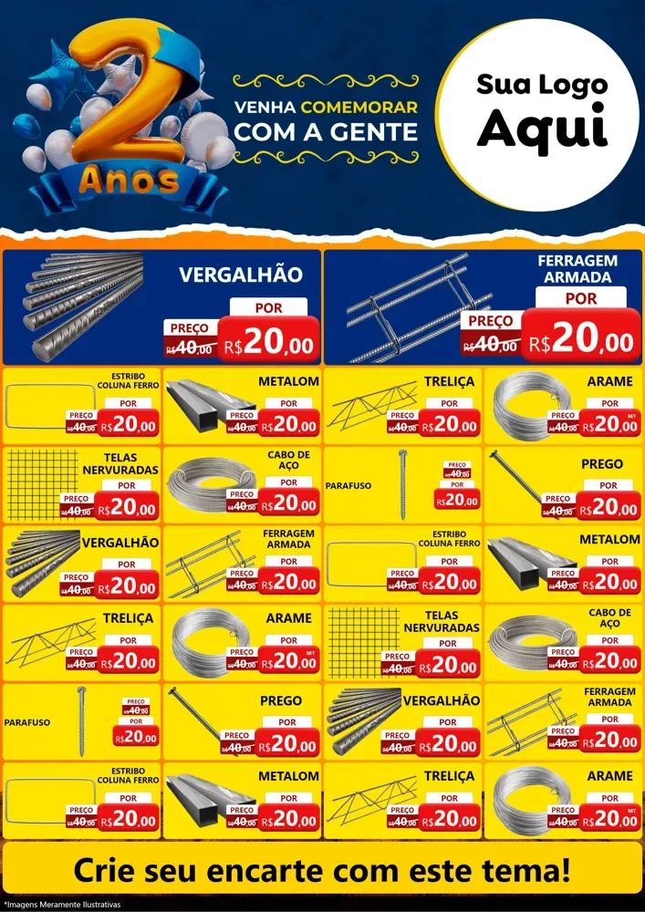 Modelo de Encarte para Encarte A4 Vertical com o tema Aniversário de 2 anos para Ferragens