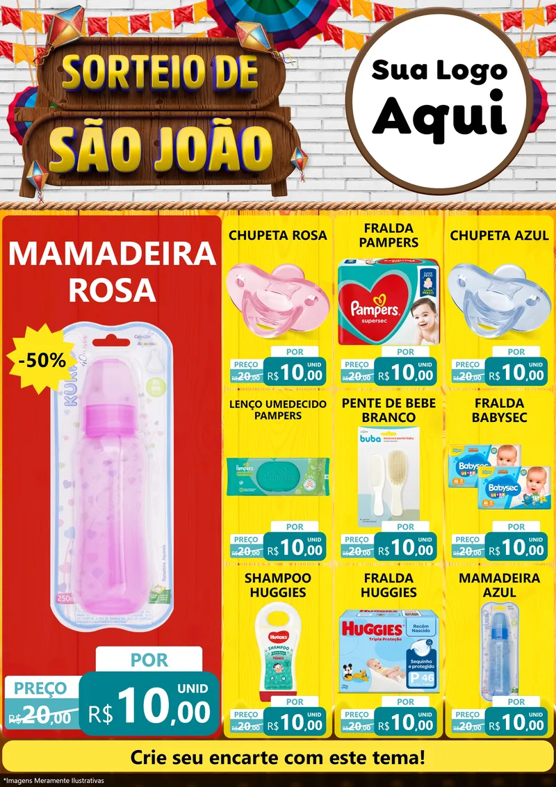 Modelo de Encarte para Encarte A4 Vertical com o tema Sorteio de São João para Bebês