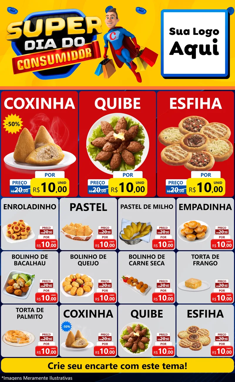 Modelo de Encarte para Encarte Grande com o tema Super Dia do Consumidor para Salgadaria