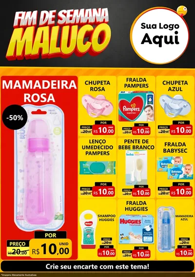 Modelo de Encarte para Encarte A4 Vertical com o tema Final de Semana Maluco para Bebês