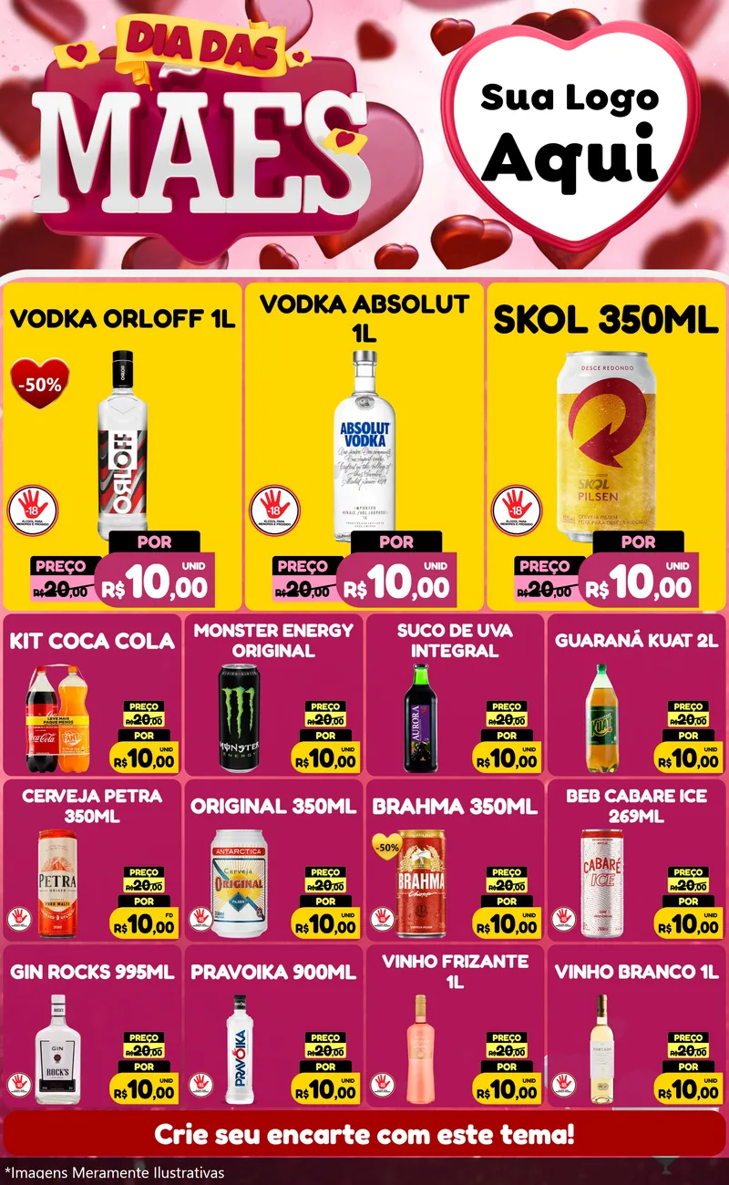 Modelo de Encarte para Encarte Grande com o tema Dia Das Mães para Distribuidora de bebidas