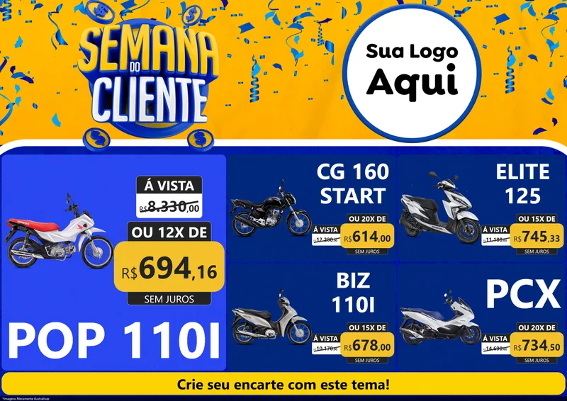 Modelo de Encarte para Encarte A4 Horizontal com o tema Semana do Cliente para Concessionaria de Motos