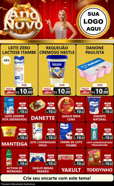 Modelo de Encarte para Encarte Grande com o tema Super Ano Novo para Frios e Laticínios