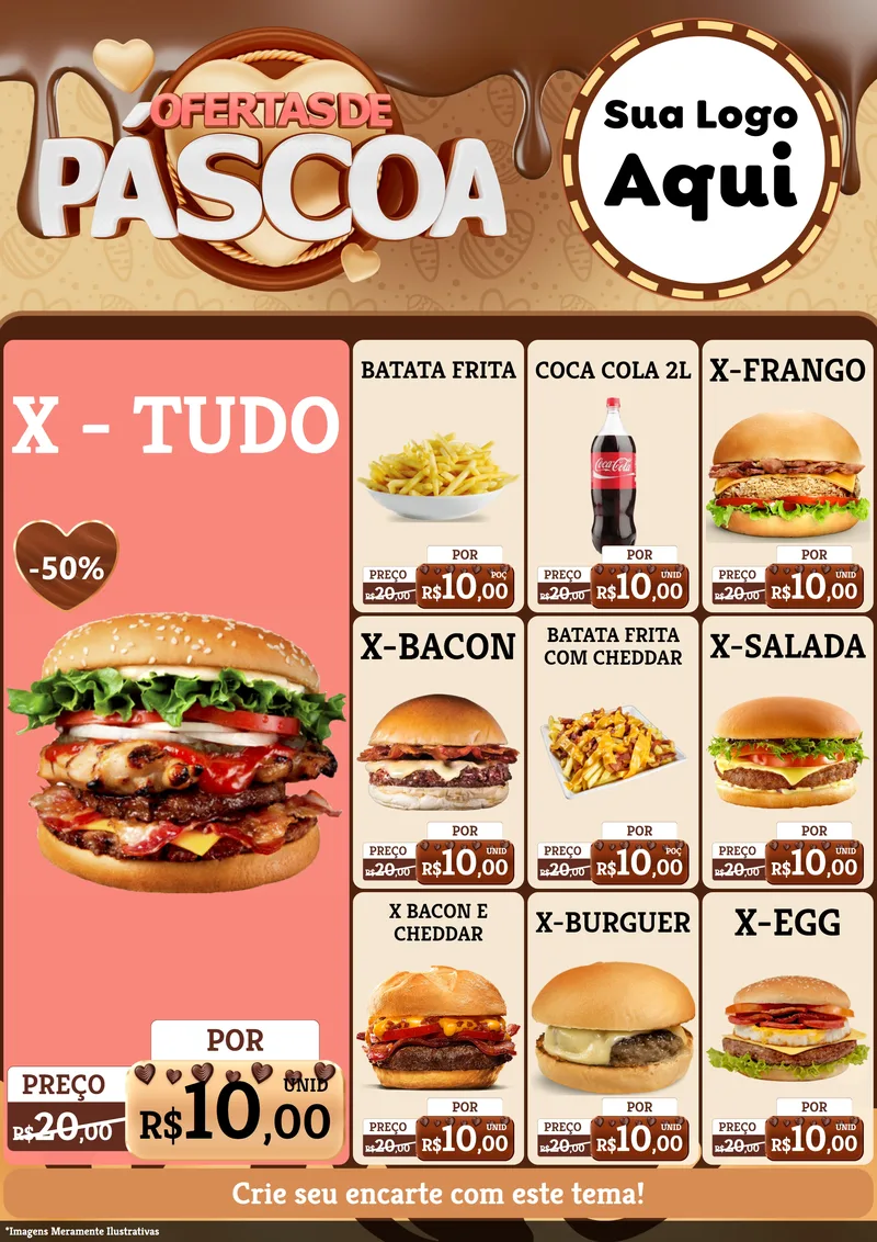 Modelo de Encarte para Encarte A4 Vertical com o tema Ofertas de Páscoa para Hamburgueria