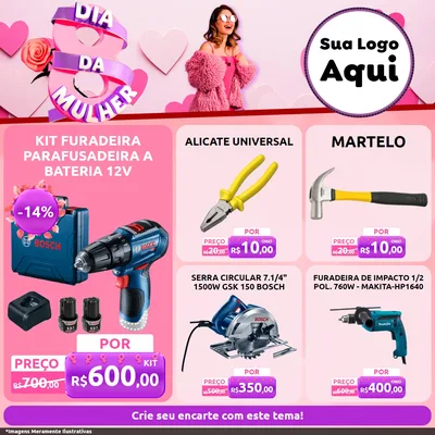 Modelo de Rede Social para Feed Facebook com o tema Dia da Mulher para Maquinas e Ferramentas