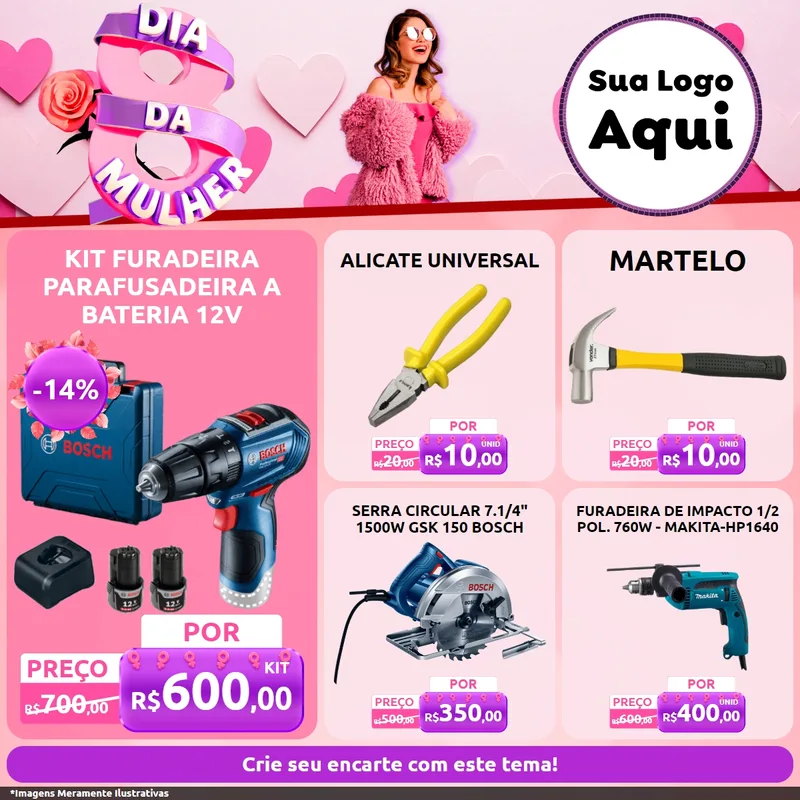 Modelo de Rede Social para Feed Facebook com o tema Dia da Mulher para Maquinas e Ferramentas