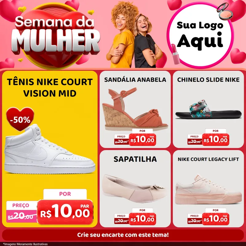 Modelo de Rede Social para Feed Facebook com o tema Semana da Mulher para Calçados