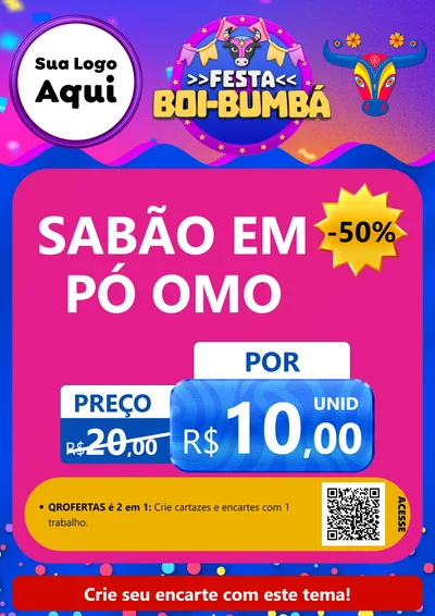 Modelo de Cartaz para Cartaz A4 Vertical com o tema Festa Boi-Bumbá para Produtos de Limpeza