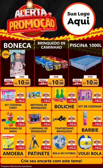 Modelo de Encarte para Encarte Grande com o tema Alerta de Promoção para Brinquedos