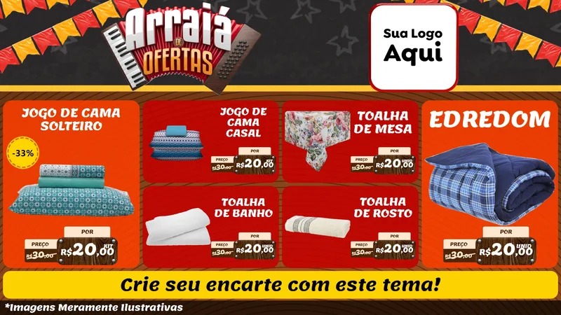 Modelo de TV para TV Horizontal com o tema Arraiá de Ofertas - Junina para Cama, Mesa e Banho
