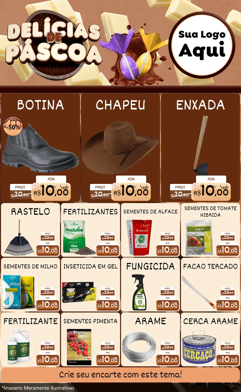 Modelo de Encarte para Encarte Grande com o tema Delícias de Páscoa para Agropecuária