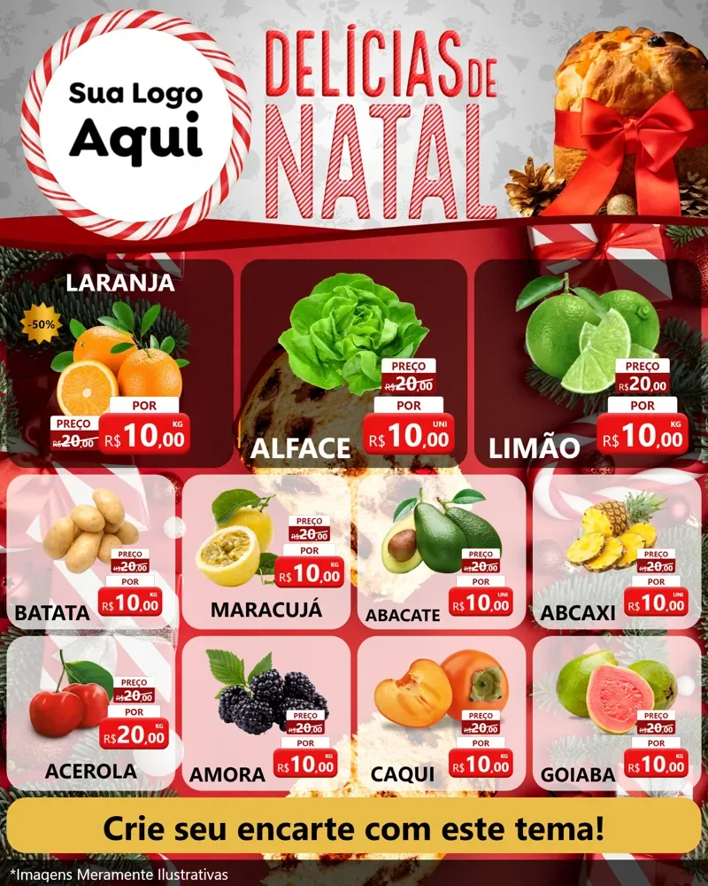 Modelo de Rede Social para Feed Instagram com o tema Delícias de Natal para Hortifrúti