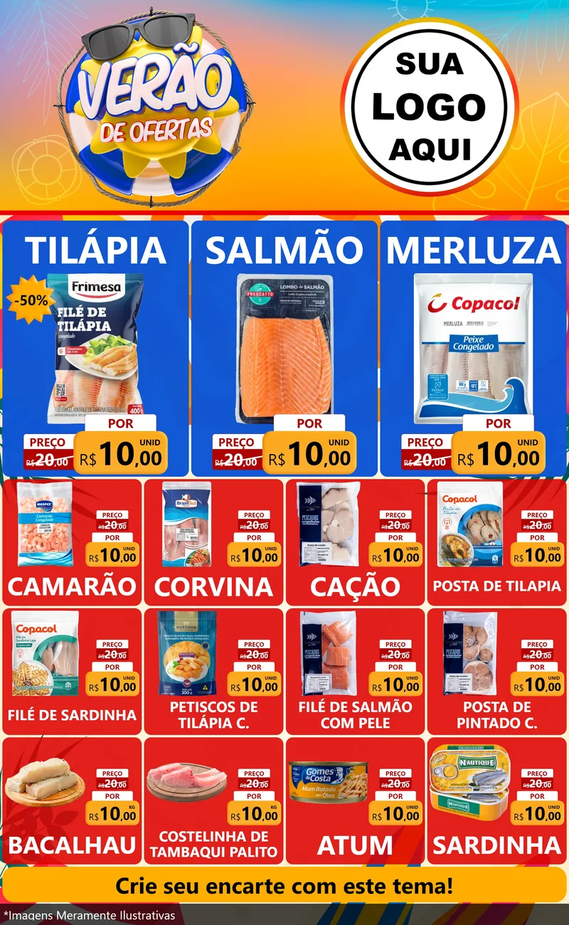 Modelo de Encarte para Encarte Grande com o tema Verão de Ofertas para Peixaria