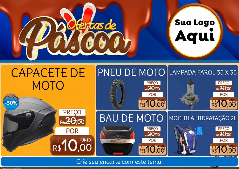 Modelo de Encarte para Encarte A4 Horizontal com o tema Ofertas de Páscoa para Moto peças