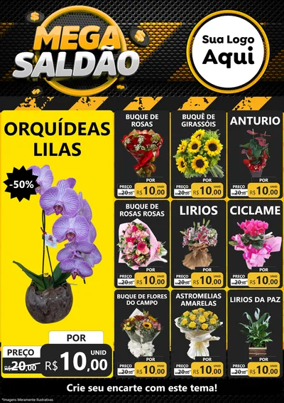 Modelo de Encarte para Encarte A4 Vertical com o tema Mega Saldão para Floricultura e jardim