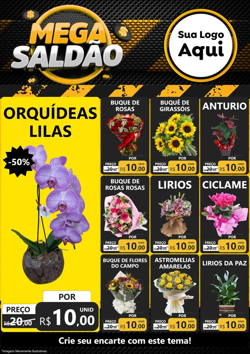 Modelo de Encarte para Encarte A4 Vertical com o tema Mega Saldão para Floricultura e jardim
