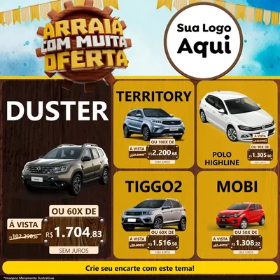 Modelo de Rede Social para Feed Facebook com o tema Ofertas de São João - Junina para Concessionaria de Carros