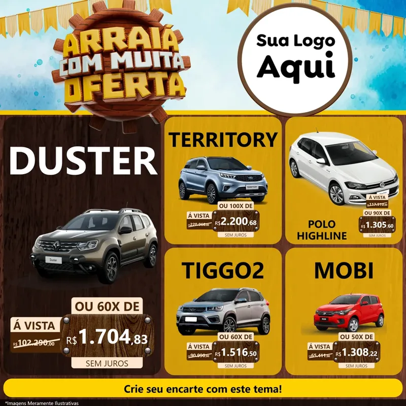 Modelo de Rede Social para Feed Facebook com o tema Ofertas de São João - Junina para Concessionaria de Carros