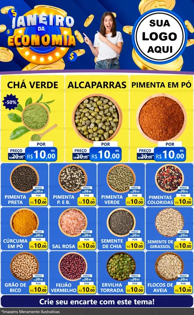 Modelo de Encarte para Encarte Grande com o tema Janeiro da Economia para Produtos Naturais