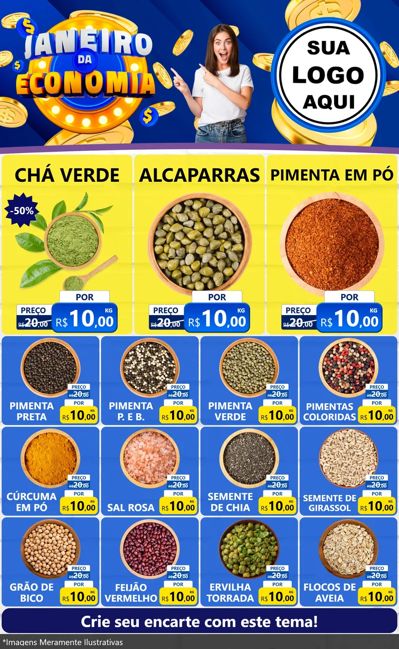 Modelo de Encarte para Encarte Grande com o tema Janeiro da Economia para Produtos Naturais