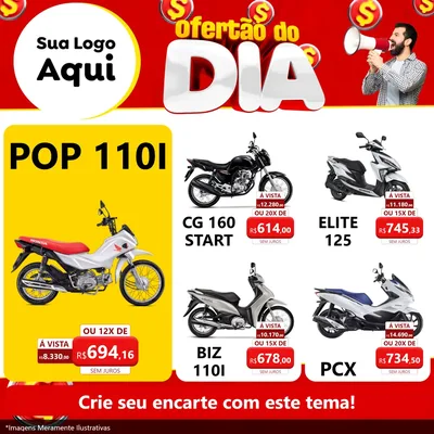 Modelo de Rede Social para Feed Facebook com o tema Ofertão do dia para Concessionaria de Motos