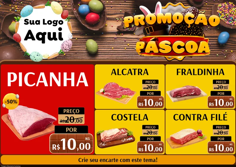 Modelo de Encarte para Encarte A4 Horizontal com o tema Promoção Páscoa para Açougue