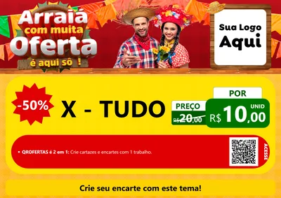 Modelo de Cartaz para Cartaz A4 Horizontal com o tema Arraiá Com Muita Oferta - É Aqui Sô! para Hamburgueria