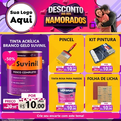 Modelo de Rede Social para Feed Facebook com o tema Desconto Dia dos Namorados para Tintas e Ferramentas