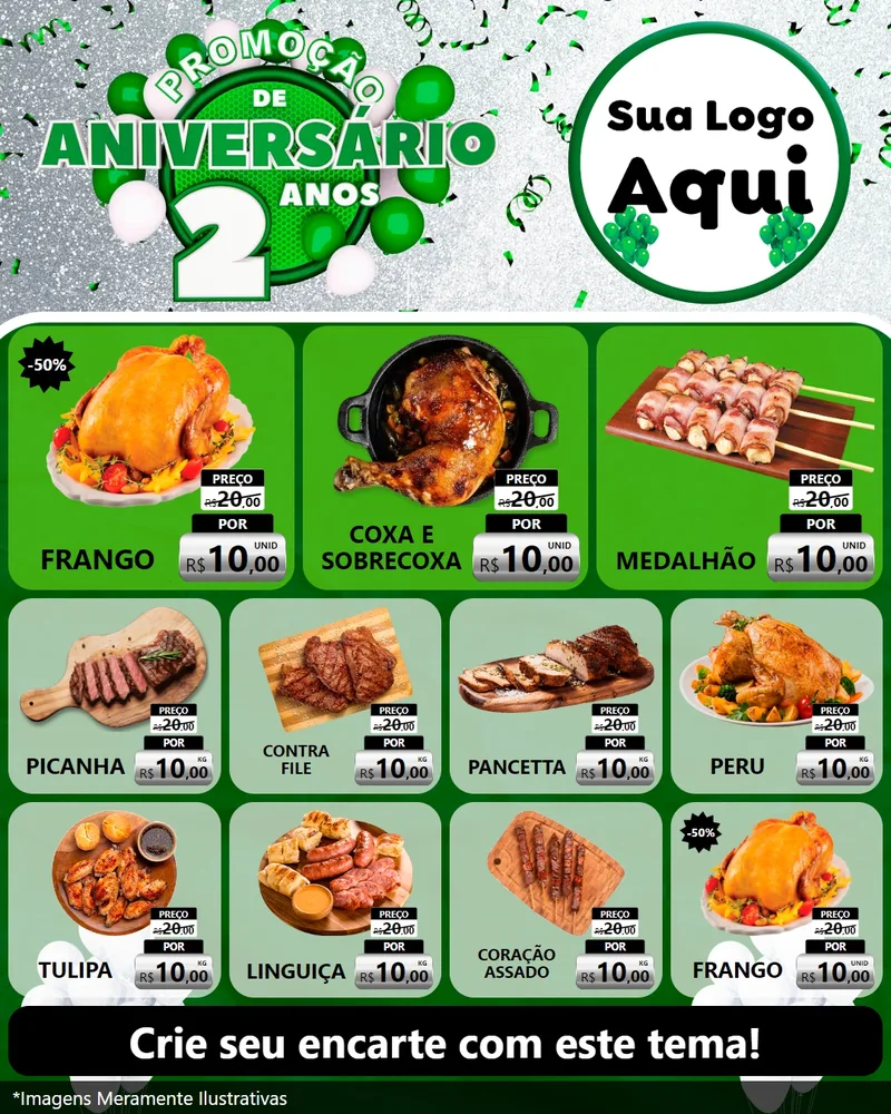 Modelo de Rede Social para Feed Instagram com o tema Promoção de Aniversário - 2 Anos para Assados