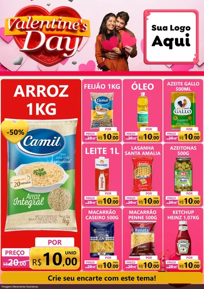 Modelo de Encarte para Encarte A4 Vertical com o tema Valentine's Day para Supermercado