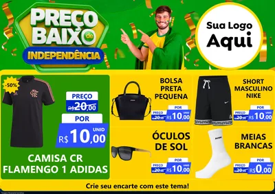 Modelo de Encarte para Encarte A4 Horizontal com o tema Preço Baixo de Independência para Roupas e acessórios