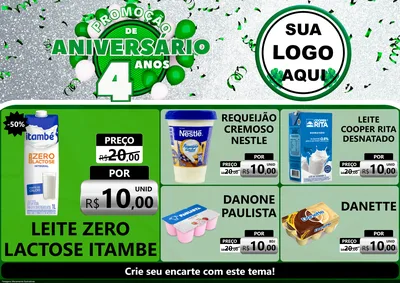 Modelo de Encarte para Encarte A4 Horizontal com o tema Promoção de Aniversário - 4 Anos para Frios e Laticínios