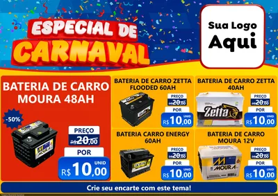 Modelo de Encarte para Encarte A4 Horizontal com o tema Especial de Carnaval para Baterias Elétricas
