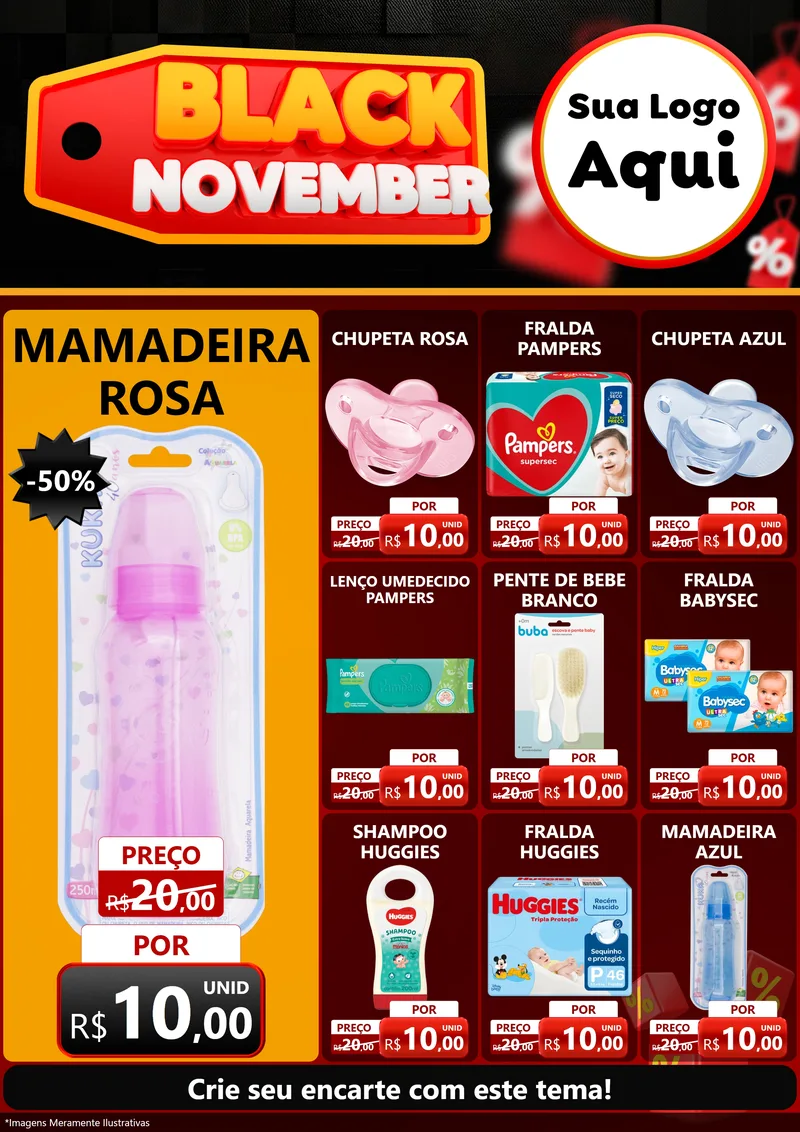 Modelo de Encarte para Encarte A4 Vertical com o tema Black November para Bebês