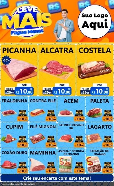 Modelo de Encarte para Encarte Grande com o tema Leve Mais, Pague Menos para Açougue