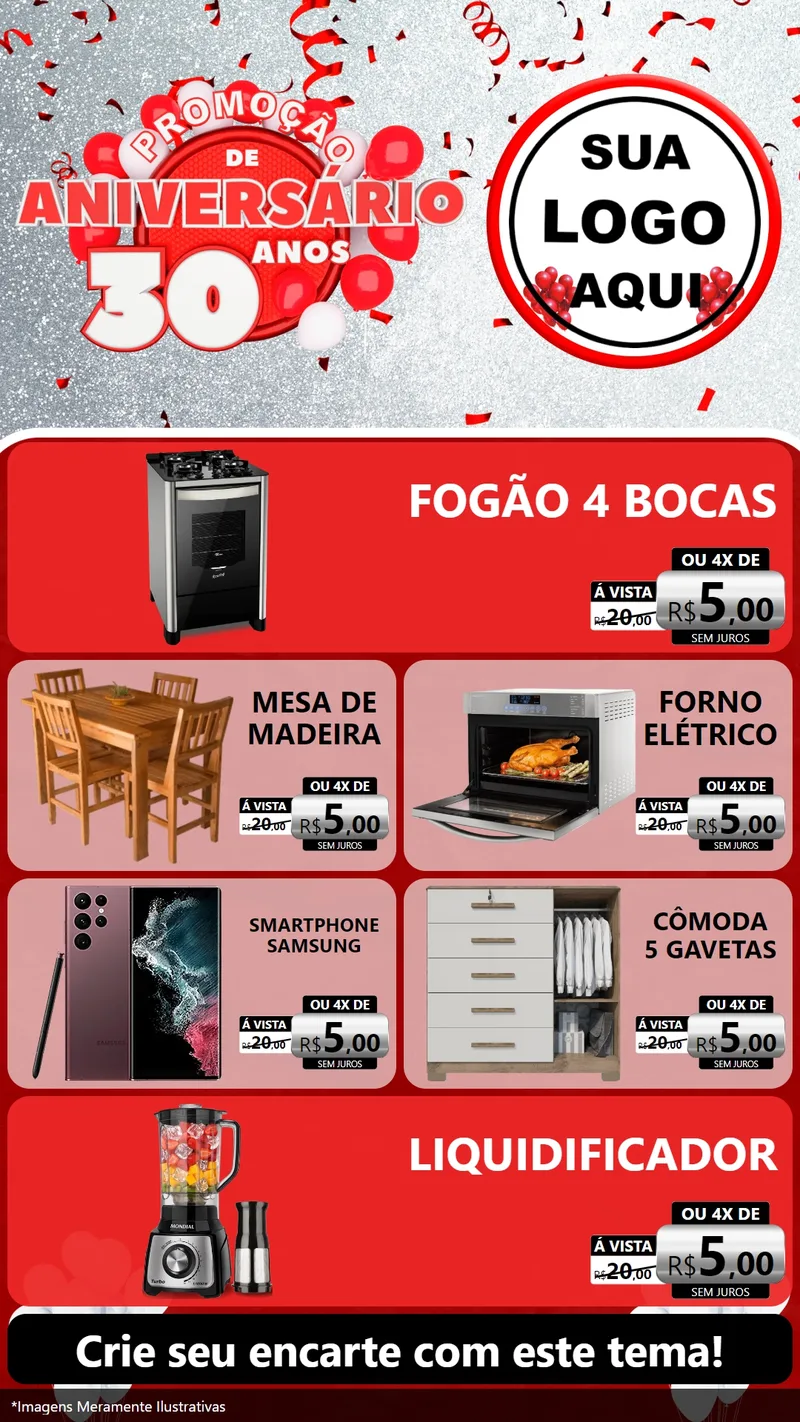 Modelo de TV para TV Vertical com o tema Promoção de Aniversário - 30 Anos para Móveis e Eletro