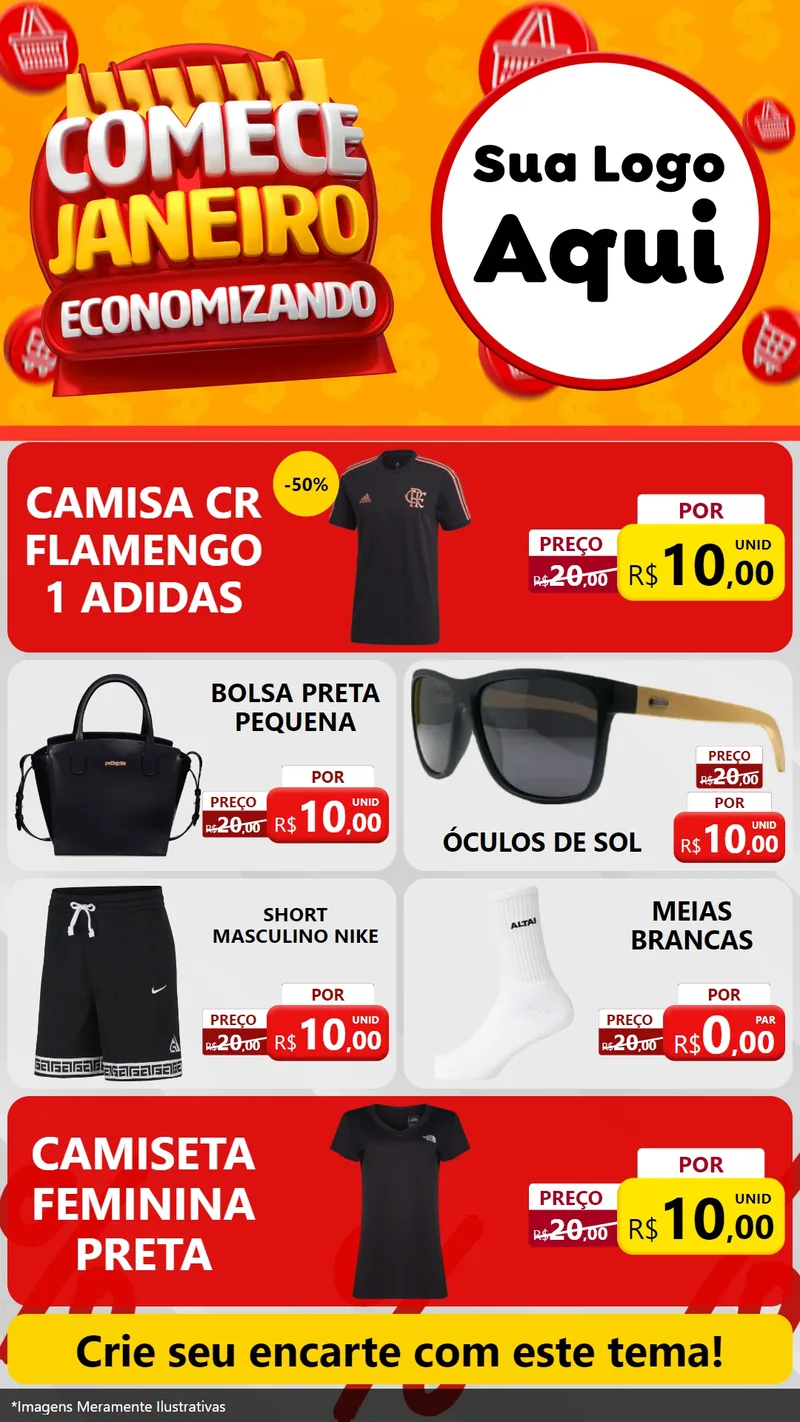 Modelo de TV para TV Vertical com o tema Comece Janeiro Economizando para Roupas e acessórios