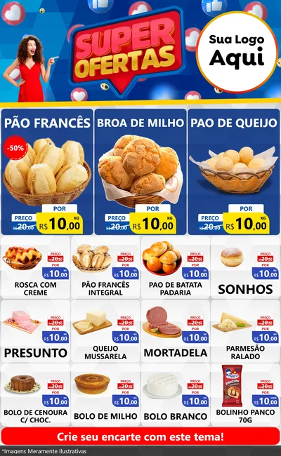 Modelo de Encarte para Encarte Grande com o tema Super Ofertas para Padaria