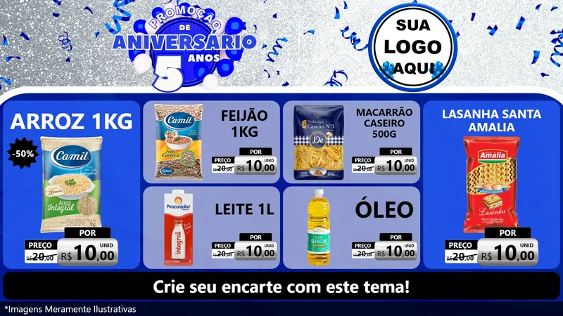 Modelo de TV para TV Horizontal com o tema Promoção de Aniversário - 5 Anos para Supermercado