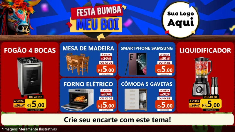 Modelo de TV para TV Horizontal com o tema Festa Bumba meu Boi para Móveis e Eletro