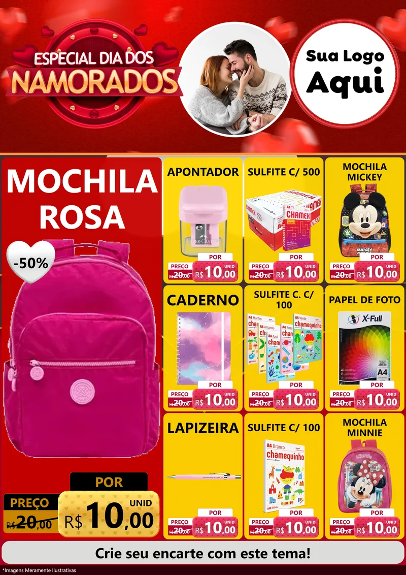 Modelo de Encarte para Encarte A4 Vertical com o tema Especial Dia Dos Namorados para Papelaria