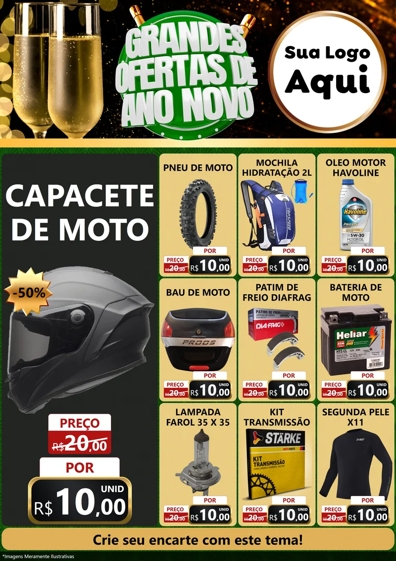 Modelo de Encarte para Encarte A4 Vertical com o tema Grandes Ofertas de Ano Novo para Moto peças