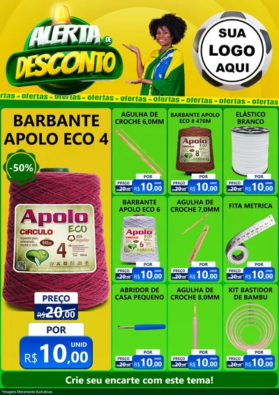 Modelo de Encarte para Encarte A4 Vertical com o tema Alerta de Desconto para Armarinho e Aviamentos