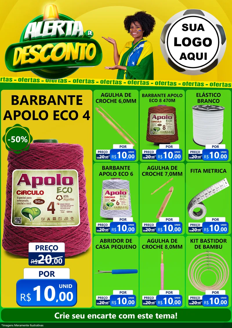 Modelo de Encarte para Encarte A4 Vertical com o tema Alerta de Desconto para Armarinho e Aviamentos